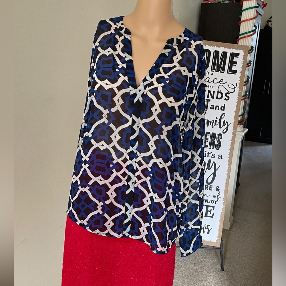 INC Blue Geometric Top Size 6    Medium